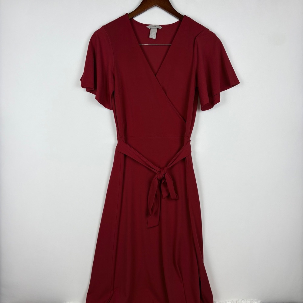 H&M Wrap‎ Dress Womens Flutter Sleeve V-Neck Midi